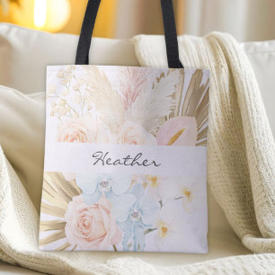 Bolso De Tela Ramo Floral Tropical Bonito Con Monograma