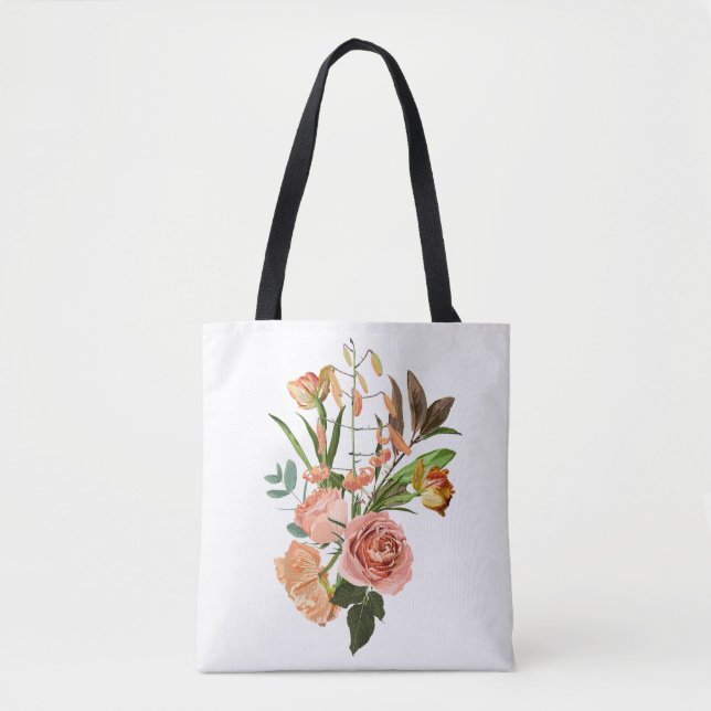 Bolso De Tela Ramo tropical con flores naranjas (Anverso)