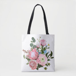 Bolso De Tela Ramo tropical con flores rosas.