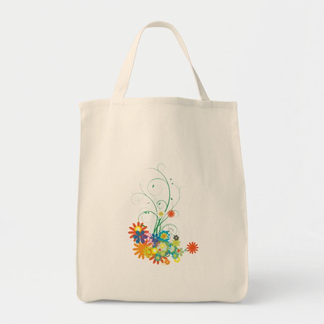 Bolso De Tela ramos de flores de remolinos vector (Frente)