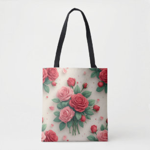 Bolso De Tela Ramos de rosas rosadas y rojas elegantes