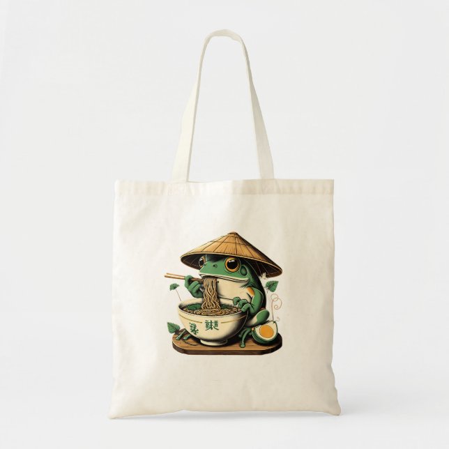 Bolso De Tela Rana comiendo Ramen Kawaii Neko fideos japoneses A (Frente)