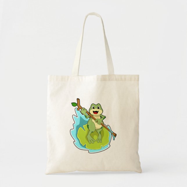 Bolso De Tela Rana como excursionista con palo (Frente)