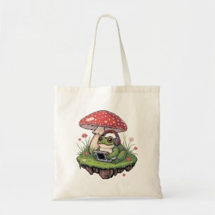 Bolso De Tela Rana de píxel de juego acogedor con hongo