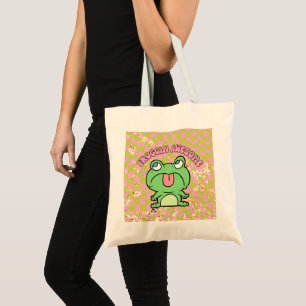 Bolso De Tela Rana divertida retro rosa verde groovy