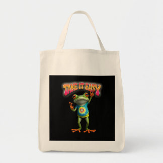 Bolso De Tela Rana Hippie Tómalo con Calma Divertido Colorido 