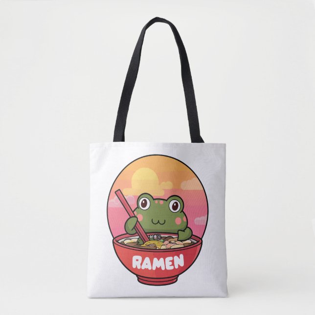 Bolso De Tela Rana kawaii comiendo ramen (Anverso)