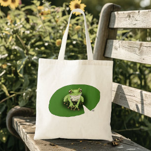 Bolso De Tela Rana Verde Americana sobre hoja de nenúfar
