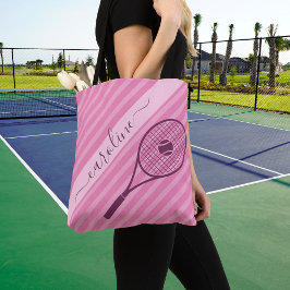 Bolso De Tela Raqueta de tenis rosada a rayas Bonito Girly Cute