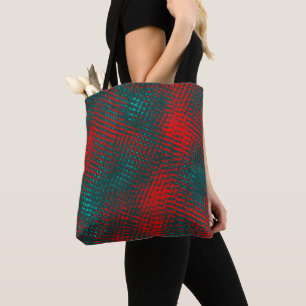 Bolso De Tela Rasgos cruzados rojos sobre el cyan carbonizado