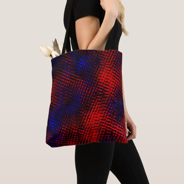 Bolso De Tela Rasgos o estrías rojas cruzadas y azul profundo (Detalle)