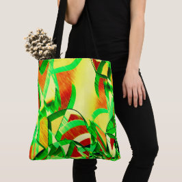 Bolso De Tela Rasgos verdes sobre la imagen roja, con llovizna