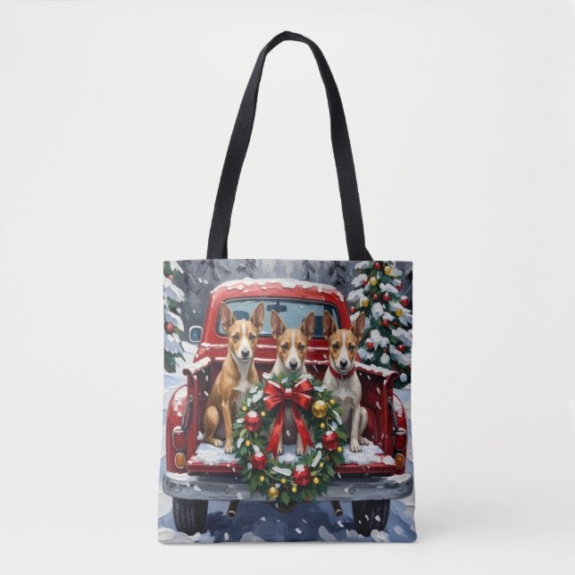Bolso De Tela Rat Terrier Christmas Red Truck Holiday (Anverso)