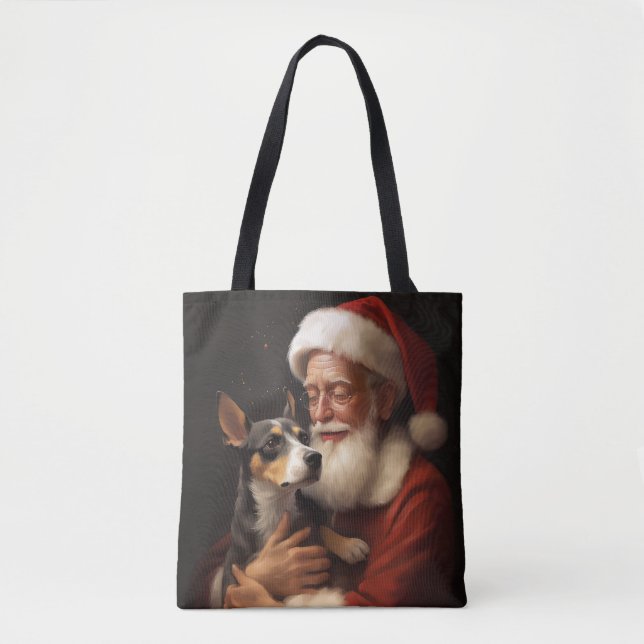 Bolso De Tela Rat Terrier Con Santa Claus Navidades festivos (Anverso)
