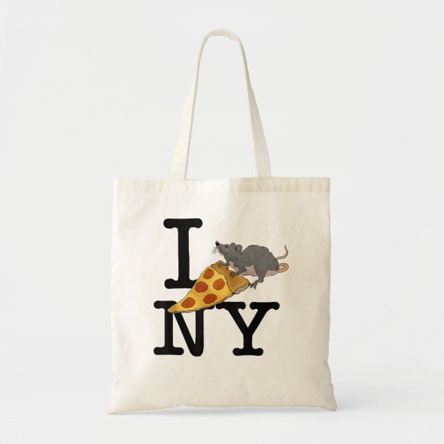 Bolso De Tela Rata Pizza, amo Nueva York, Pizza, Irónico (Frente)
