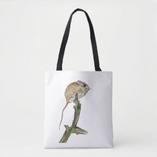 Bolso De Tela Ratón acuarela realista en un árbol