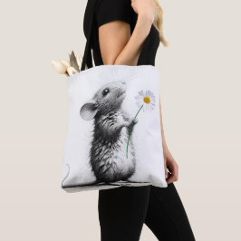 Bolso De Tela Ratón con margarita blanca