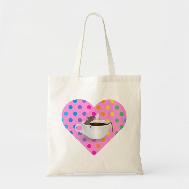 Bolso De Tela ratón de café de corazón (Frente)