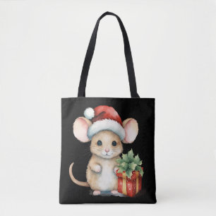 Bolso De Tela Ratón de Navidad con acuarela
