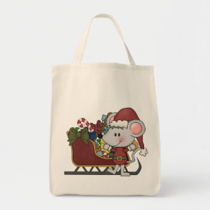 Bolso De Tela Ratón de Santa con el trineo