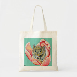 Bolso De Tela Ratón en una pintura de tulipanes