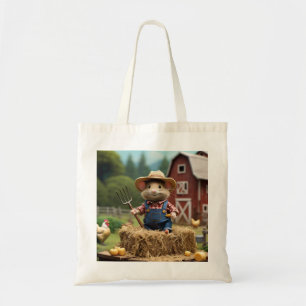 Bolso De Tela Ratón granjero adorable en el heno