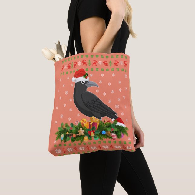 Bolso De Tela Raven Crow Bird Lover Xmas Santa Hat Ugly Crow (Detalle)