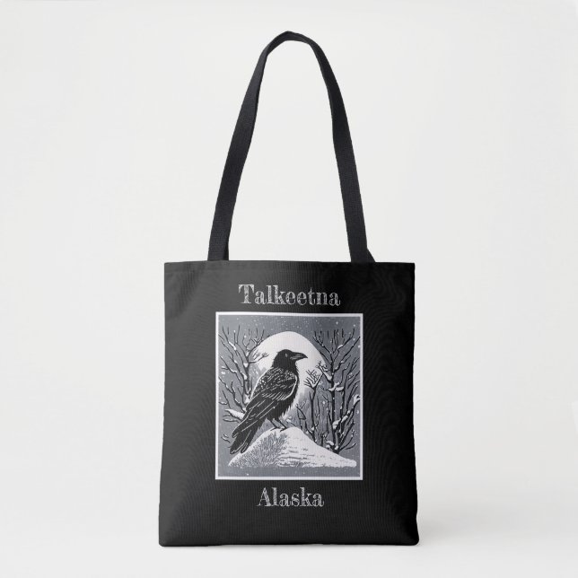 Bolso De Tela Raven de Talkeetna Alaska en nieve (Anverso)