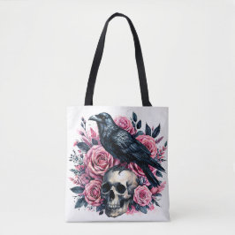 Bolso De Tela Raven En El Cráneo Con Rosas Rosa