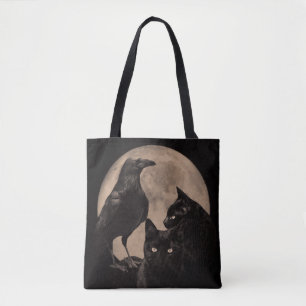 Bolso De Tela Raven gótico, gatos negros y luna