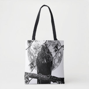 Bolso De Tela Raven Nevermore y la luna