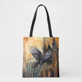 Bolso De Tela Raven volador y catedral gótica medieval