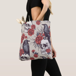 Bolso De Tela Ravenas, cráneos y flores