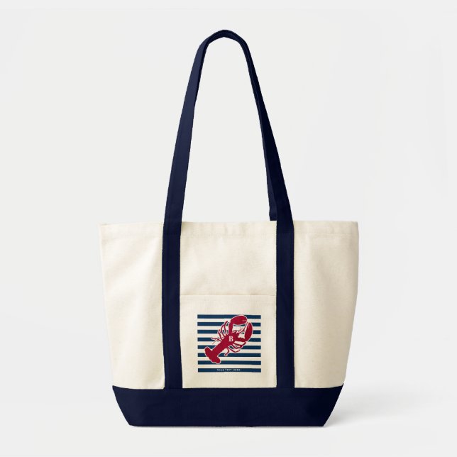 Bolso De Tela Raya blanca azul del monograma rojo náutico de la (Frente)