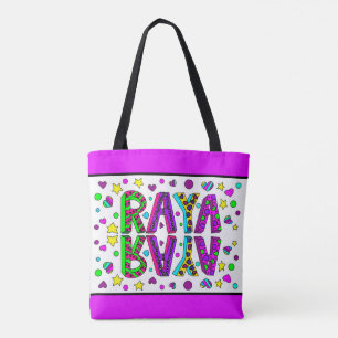 Bolso De Tela Raya, Chica nombra corazones y estrellas Tote colo