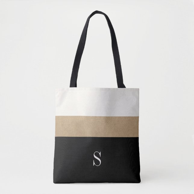 Bolso De Tela Raya moderna del oro del negro del monograma (Anverso)