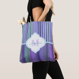 Bolso De Tela Raya púrpura verde azulada del monograma del verde