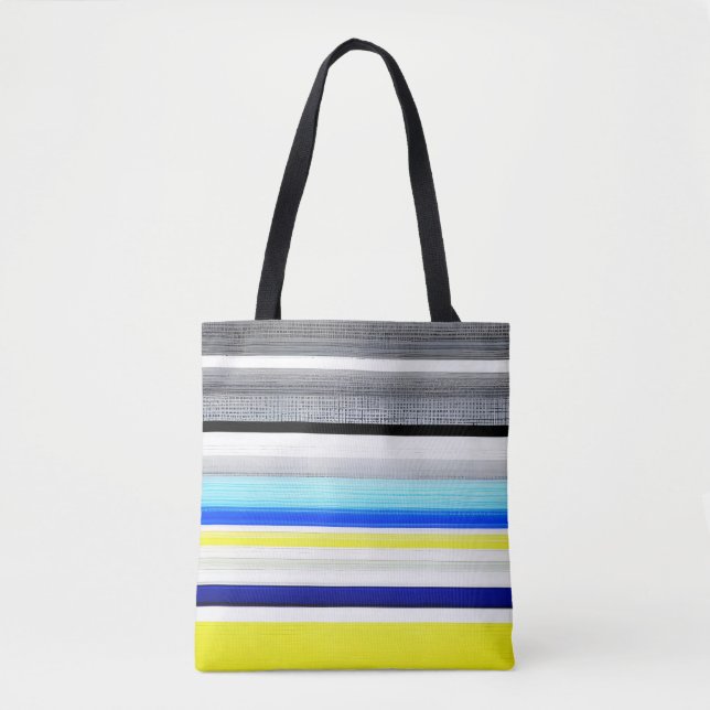 Bolso De Tela Rayas abstractas amarillas blancas negras (Anverso)