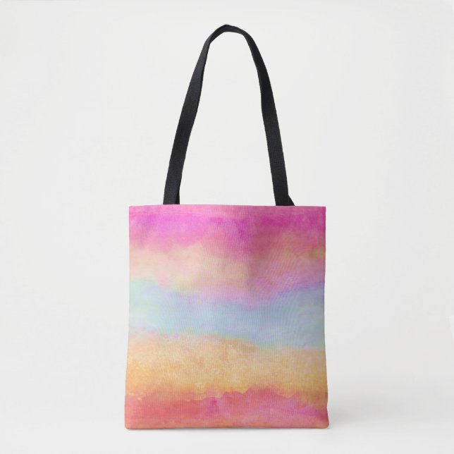 Bolso De Tela Rayas abstractas de arcoiris amarillo rosa azul (Anverso)