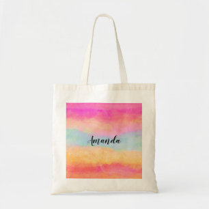 Bolso De Tela Rayas abstractas de arcoiris amarillo rosa azul