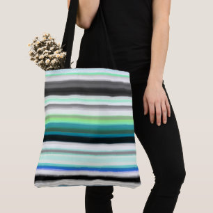 Bolso De Tela Rayas abstractas turquesa, azul y gris