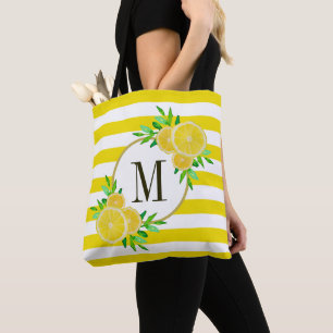 Bolso De Tela Rayas amarillas brillantes Citruro limón Fruta Mo