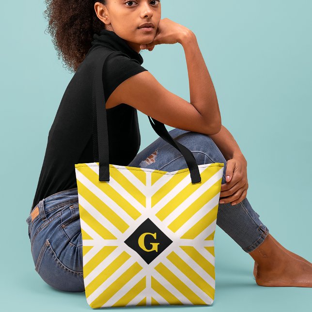 Bolso De Tela Rayas amarillas modernas iniciales (Subido por el creador)