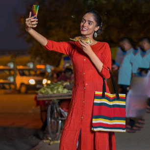 Bolso De Tela Rayas amarillas rojas azules