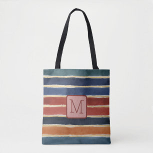 Bolso De Tela Rayas Anchas de Acuarela Bloque de Monograma