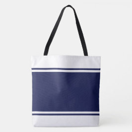 Bolso De Tela Rayas Anchas de Navegación Azules sobre Blanco