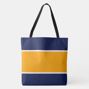 Bolso De Tela Rayas Anchas Naranjas Amarillas Blancas Sobre Azul