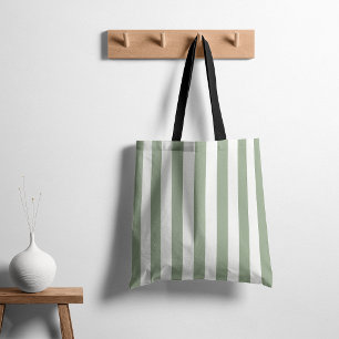 Bolso De Tela Rayas Atemporales Verde Salvia