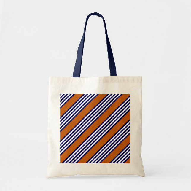 Bolso De Tela Rayas azul y blanca de la marina con naranja quema (Frente)