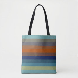 Bolso De Tela Rayas azules, naranjas, verdes y grises
